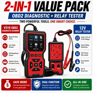 2-in-1 Car Diagnostic Kit, OBD2 Scanner Code Reader with Color Display and 12V Automotive Relay Tester with Red and Black Battery Clips