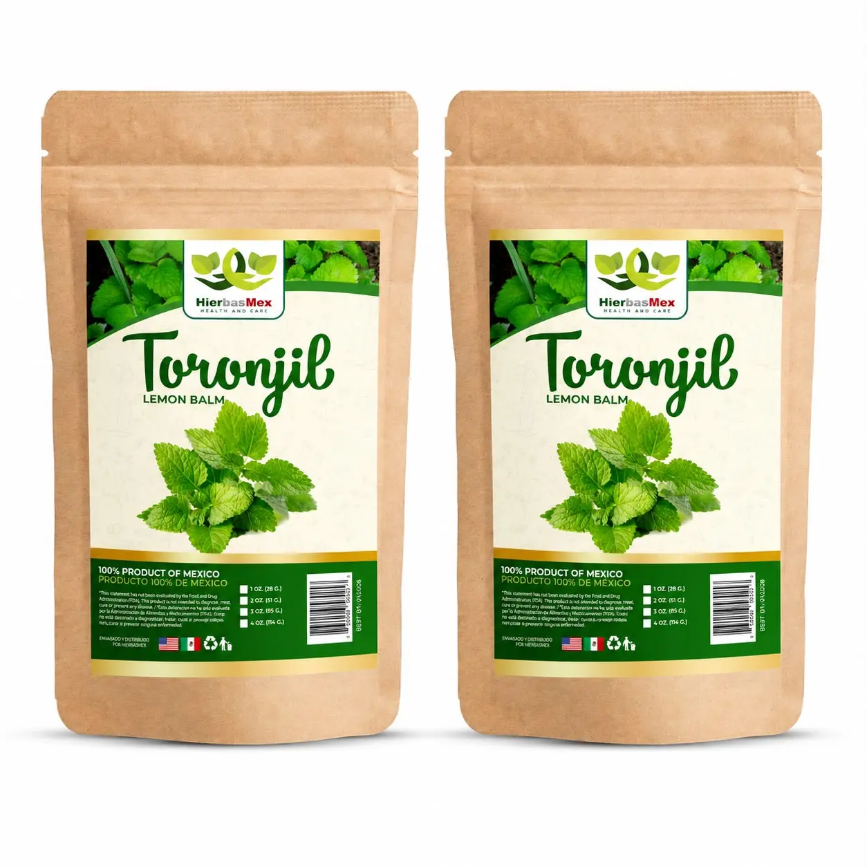 2 Pack Toronjil Lemon Balm Herb Herbal Tea 4 oz.-113g Natural Mexican Herb Hierba Wild Crafted Wellness Tea Beverage
