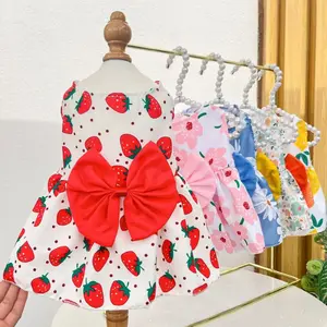 🍓Strawberry Bow Pet Dress – Cute Summer Puppy Dress, Floral Print Dog Clothes, Small Medium Dogs Party Outfit, TikTok Viral Pet Fashion, Adjustable Dog Dress, Instagram & TikTok Perfect Pet Costume, Cute Puppy Birthday Outfit🐾