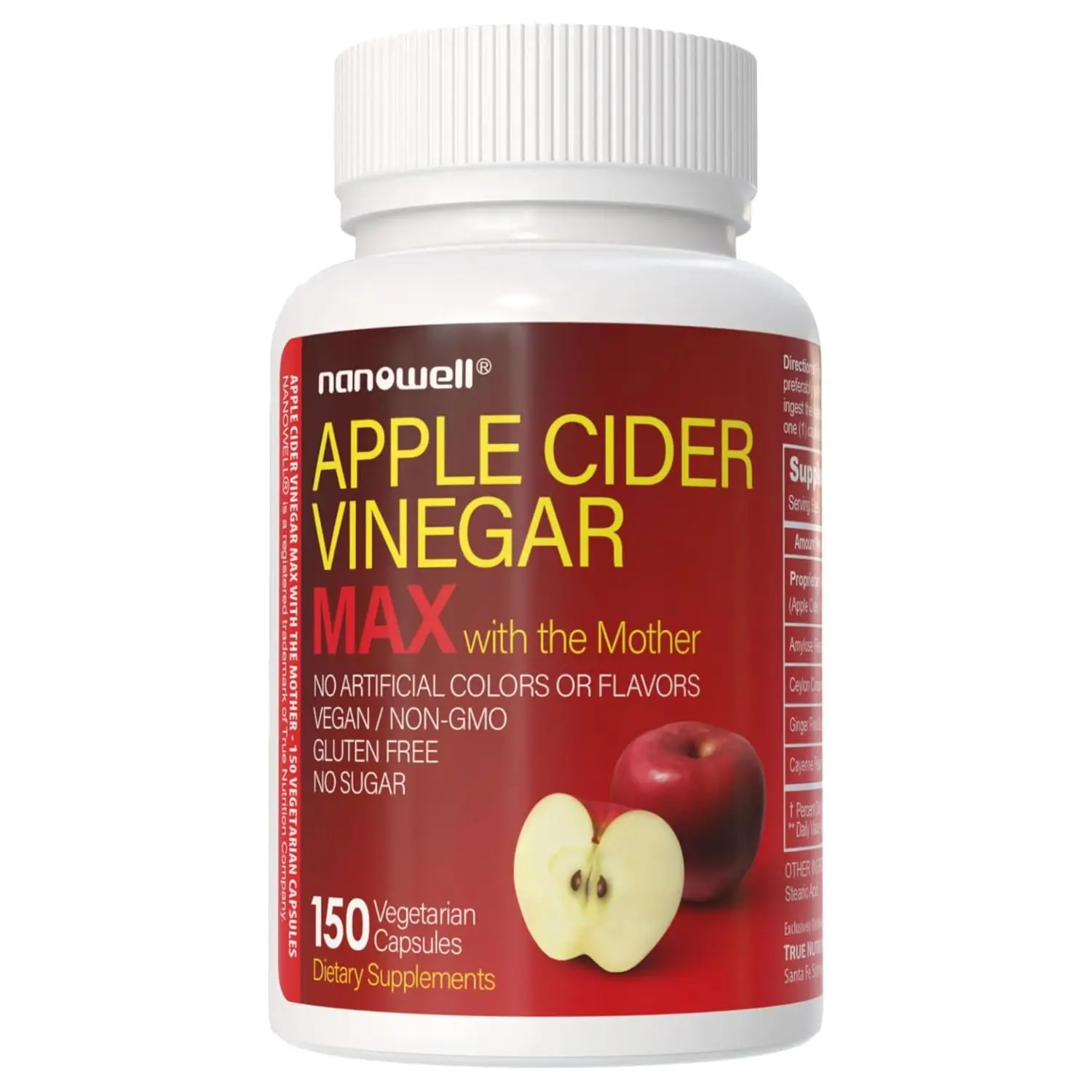 NANOWELL Apple Cider Vinegar Max with The Mother - Detox & Wellness Supplement with 1,800 mg Proprietary Blend with Ceylon Cinnamon, Ginger & Cayenne - 150 Capsules, 50 Day Supply