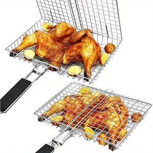 Foldable Barbecue Net Rack, Stainless Steel Barbecue Net Rack, Outdoor Barbecue Tool for Chicken, Fish, Corn, Barbecue Utensils for Outdoor Camping, Stainless Steel Bbq