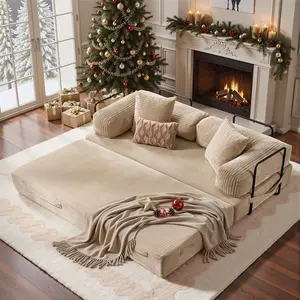 POUUIN 81" Boneless Convertible Sleeper Sofa Bed with Cylindrical Pillow, Ultra-Soft Corduroy Folding Mattress Couch with Fixed-Shape Frame, 5-in-1 Multi-Functional Floor Sofa Lounge Couch, Space‑Saving Folding Sofa Bed for Living Room/Bedroom/Small Space