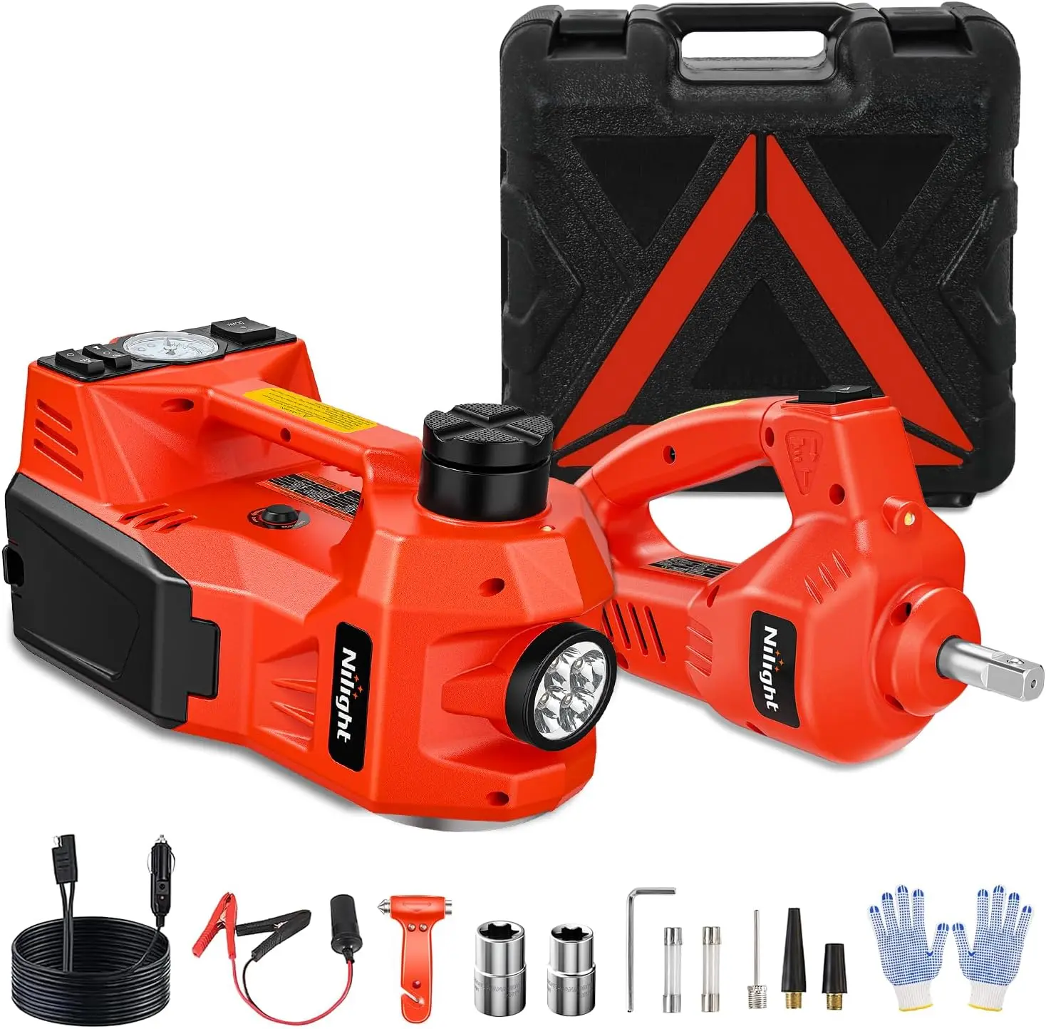 Nilight 5 Ton 12V Electric Car Jack Kit – 3 In 1 Hydraulic Floor Jack Plus Impact Wrench And Tire Inflator Pump With LED Light For SUV Truck Garage Tire Change Repairs dealsforyoudays Durable Nylon Rope Adjustable Ropes Heavy Duty