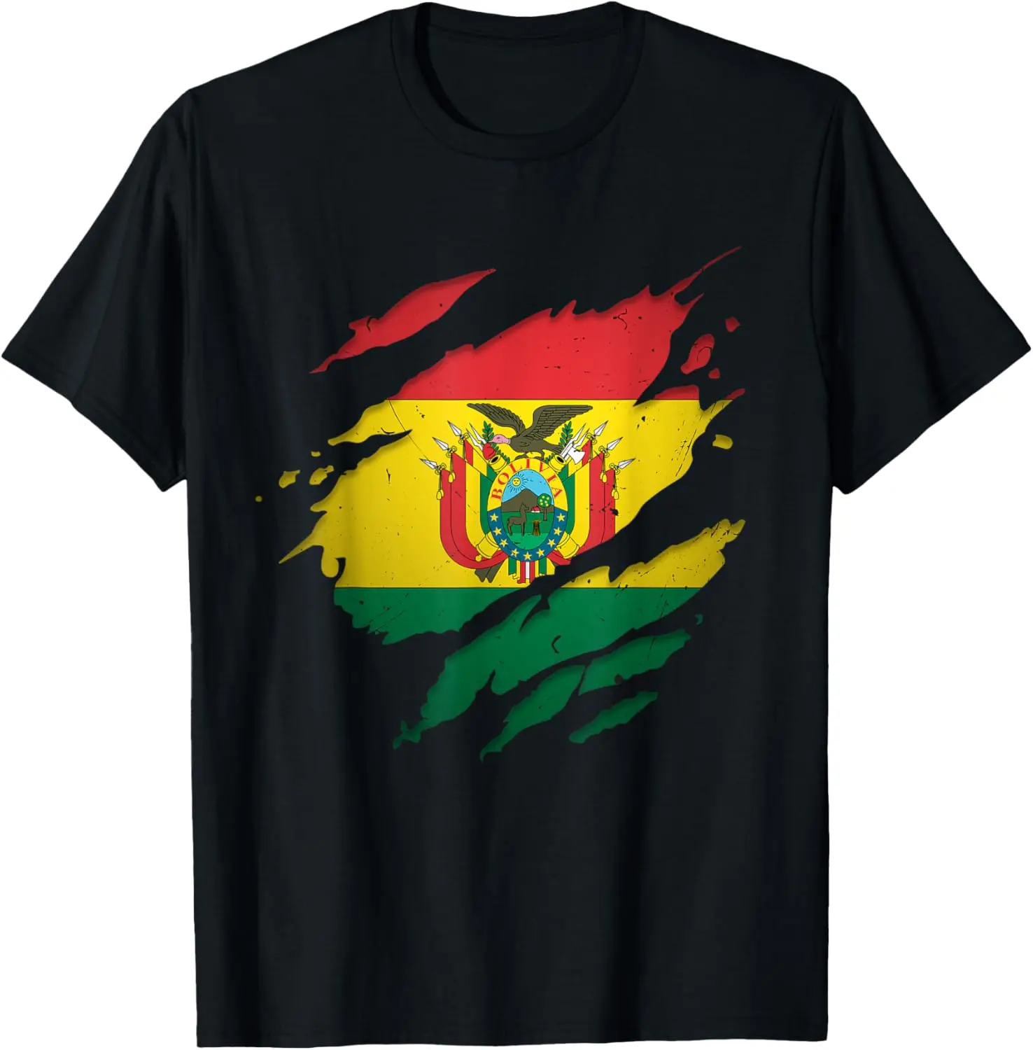 Women's Graphic T-Shirt, Vintage Distressed Bolivia Flag Print, 100% Cotton Short Sleeve Streetwear Top for Everyday Wear
