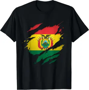 100%cotton Proud Bolivian Shirts | Torn Ripped Bolivia Flag T-Shirt