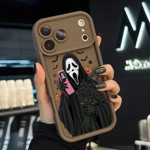 Halloween Horror Phone Case for iPhone 17 Air 16 15 16e 14 13 12 11 Pro Max Plus X XS Full Body Protection Shockproof Soft Silicone Cover with Ghost Design
