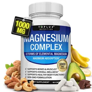 New 1-3 Bottles of TopLux Nutrition Magnesium Complex | 9-in-1 High Absorption Blend w/ Glycinate, Citrate, Malate | 1000mg Elemental, 90 Vegan Capsules