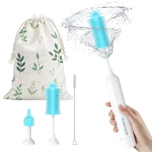 SEANCHEER S02 Electric Bottle Brush Set, Portable Baby Bottle Brush Cleaner, AA Battery-Powered & IPX7 Waterproof, with Silicone Bottle/Nipple/Straw Brush, for Home & Travel