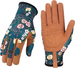 Leather Gardening Gloves for Women - Working Gloves for Weeding, Digging, Planting, Raking and Pruning