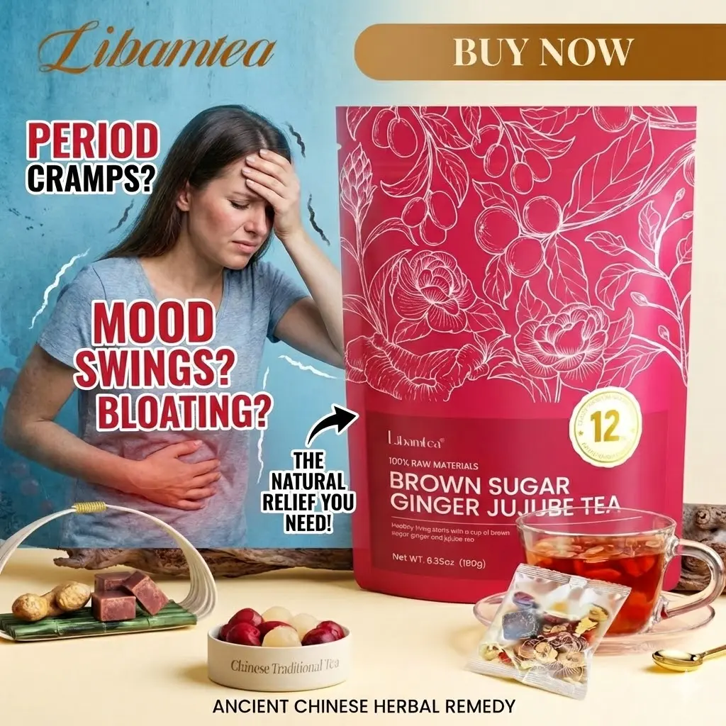 Period Cramp Relief Tea – Red Sugar, Longan, Jujube, Ginger, Rose & Goji | Hormone Support