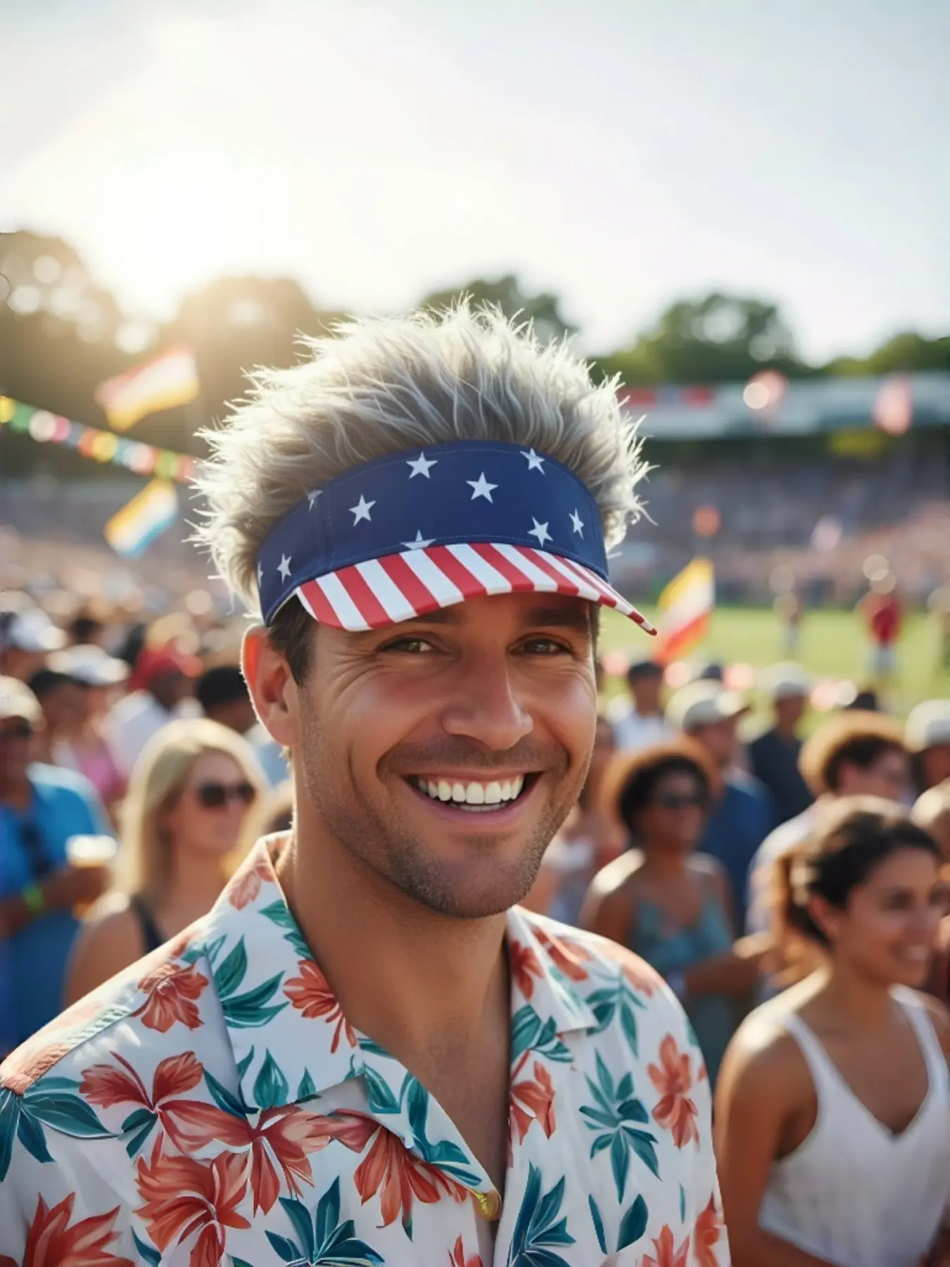 Funny American Flag Wig Visor Hat, Crazy Hair Effect Sun Visor with Sun Protection for 4th of July Party & BBQ, Patriotic Accessory for Festive Celebrations