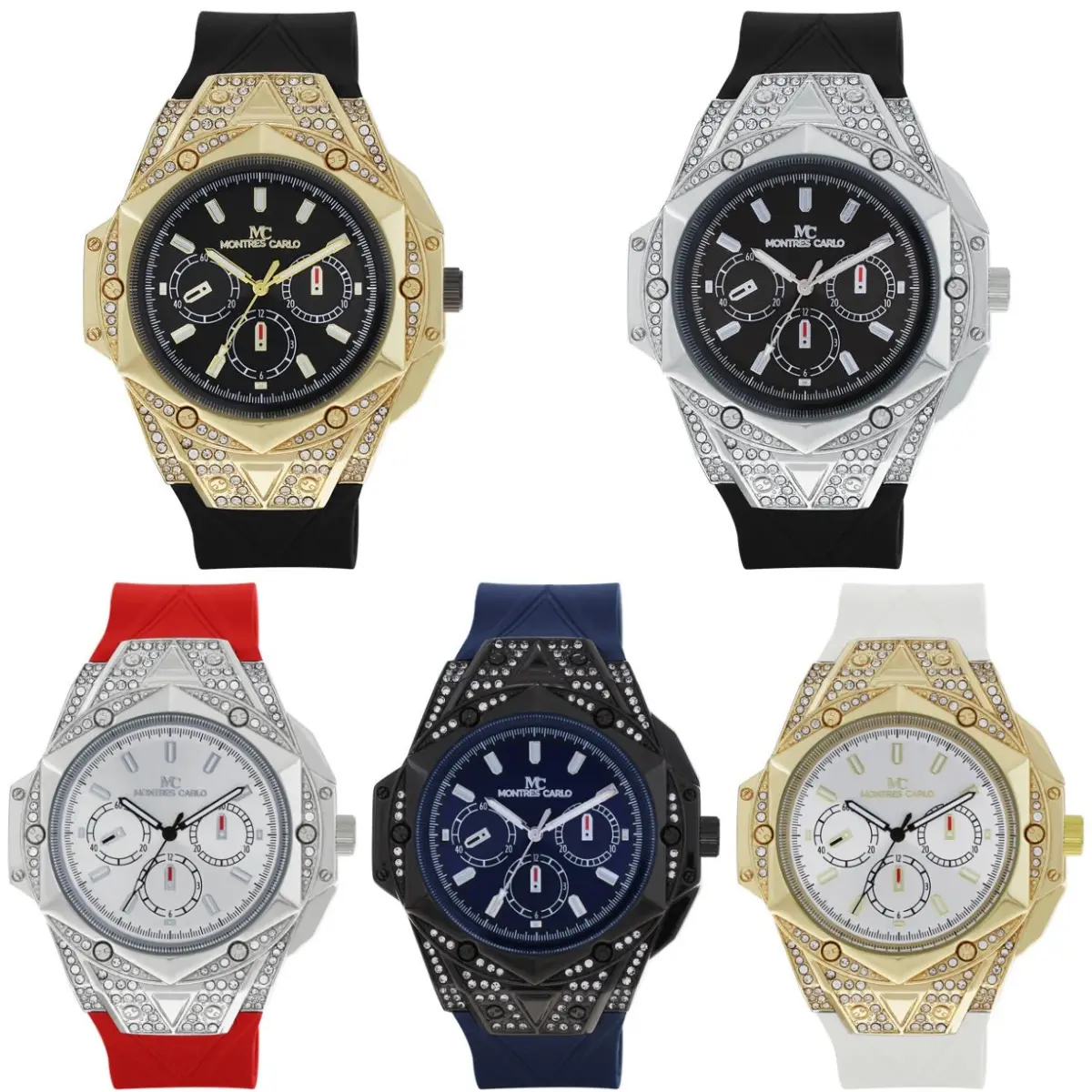 48mm Montres Carlo Dress Cubic Zirconia Stones Luxury Wrist Men's Modern Watch