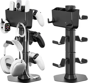 Controller Holder with Remote Control Storage Box, Headset and Controller Stand for Desk, Headphone Stand with Two Hooks for Watch  Key Chain, Gaming Accessories for P5/P4//