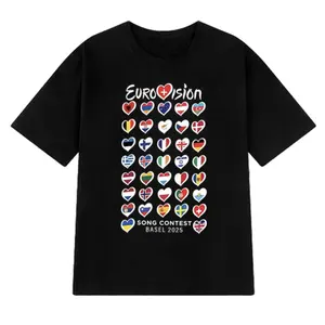 Men's Eurovision Song Contest Basel 2025 Flags  Print T-Shirt Short Sleeve Gift Tee Relaxed Fit Top Short Sleeve Tee