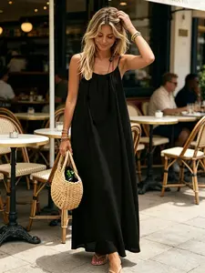 House Dress, Backless Dress, Spaghetti Strap Dresses for Women, Cami Lounge Dress Backless, Backless Sleeveless House Dress Long Sundress with Back Tie