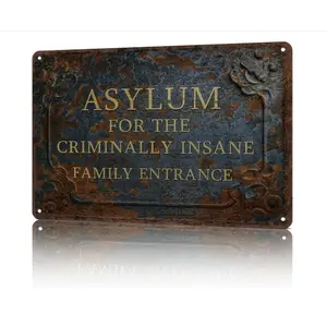 Funny "Asylum Family Entrance" Vintage Metal Sign - 8x12 Inch Rustic Wall Decor, Perfect Gift for Family & Home Bar
