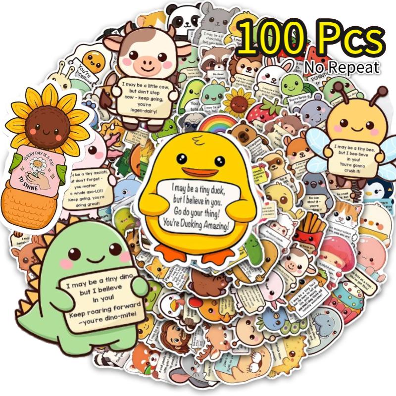 100PCS Unique Emotional Support Animal Stickers No Repeat Motivational Affirmation Waterproof Vinyl Decals for Kids Teens & Adults Cute Journals Water Bottles Self Care Gifts