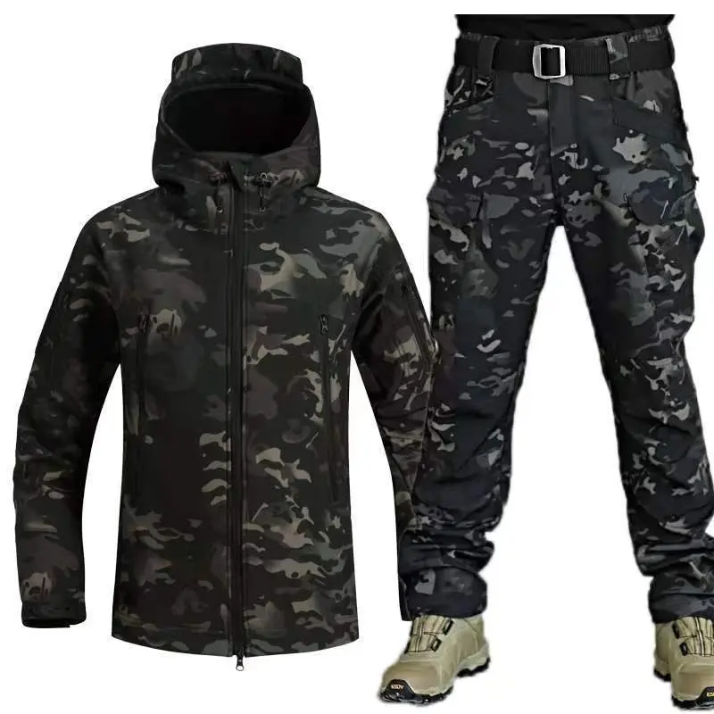 New Men's Winter Jacket Tactical  Sets FleecedWindproof Waterproof Padding Suits  Uniform Pockets Camo