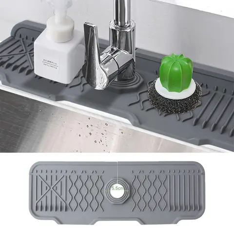 Silicone Faucet Splash Mat, Foldable Design Sink Sponge Draining Pad, Multi-application Splash Guard for Kitchen & Bathroom, Water Splash Guard
