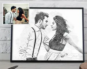 Custom Pencil Portrait From Photo Digital Print Personalized Christmas Gift Couple Drawing Sketch Wedding Photo Portrait Housewarming