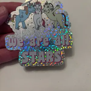Americorn Unicorn Glitter Sticker - Vinyl Art with "We Are All Stars" Text & Group Hug Design for Personalization and Motivation