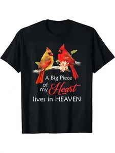 Sincere Cardinals T-shirt-Black T-shirt with striking red and gold cardinals on the branches, pink flower details, and elegantly typeset motivational text "I have a big piece of pa, quick-dry performance, Black Friday, Halloween