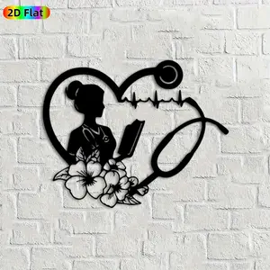 1pc Nurse & Heartbeat Metal Wall Art,Nurse Statue Mural, Ideal Gift for New Year, Christmas, Medical Decor Enthusiasts, Rust-Resistant Metal Wall Decor Wall Sculptures, Perfect for Living Room Wall & Garden Fence Medical Enthusiasts