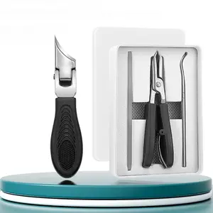 Black Eagle Beak Beveled Nail Clippers 3-Piece Set Long Handle Wide Jaw Anti-Splash Seniors Ingrown Care Pedicure Manicure Set White Case