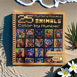 Coil Mosaic Animal Theme Digital Coloring Book, no need for painting foundation, you can complete amazing mosaic animal paintings by digital coloring, coil binding, durable and portable, 180° flat design, easier to color; thick paper impermeable
