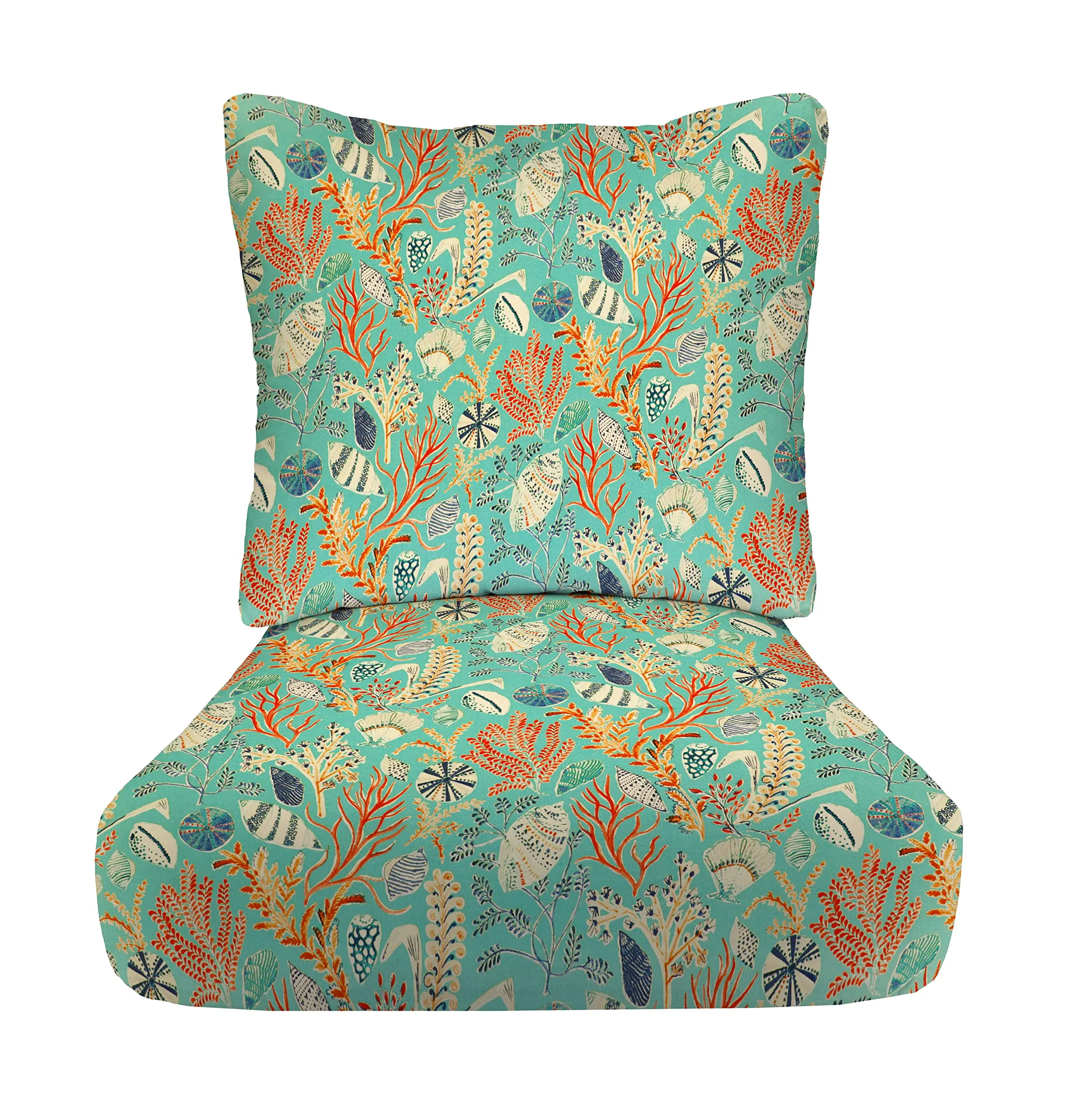 RSH Décor Ocean Life Blue Chair Cushion Set For Indoor Outdoor Use - Includes Deep Seat And Back Cushion, Made In USA