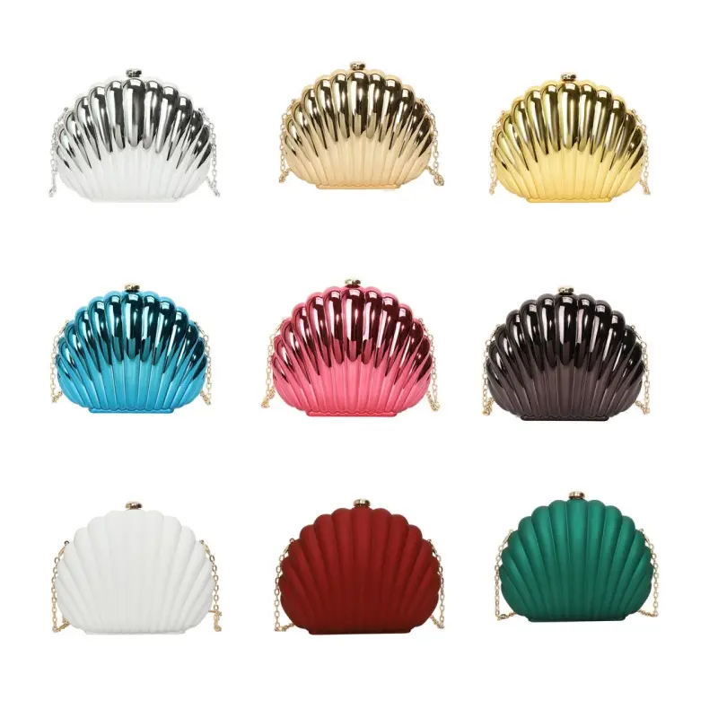 Women Seashell Shape Acrylic Evening Bag, Hard Shell Clutch Purse with Removable Chain Strap, Fashion Crossbody Shoulder Handbag for Wedding Prom Party