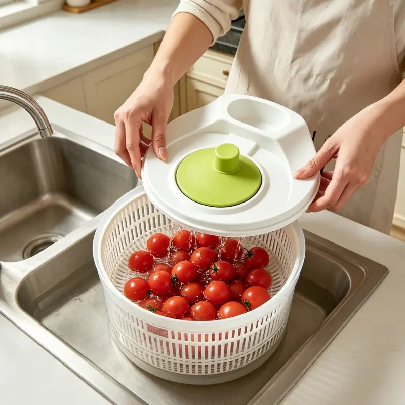 This high-efficiency spin dryer, Vegetable Spinner for vegetables, tomatoes and Fruit is ergonomically designed for rapid dehydration, making it ideal for home kitchens and healthy eating, Kitchen Utensils