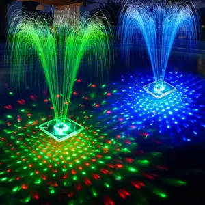 Upgraded Solar Pool Fountain with Lights, 9.5'' Large Solar Powered Floating Pool Fountain with Anchor, Above Ground Pool Water Fountains Pump,Swimming Pool Fountains for Inground Pool Blue-1PC