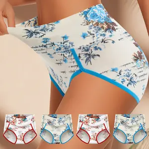 4-Pack Women's High-Waisted Underwear Quick-Dry Elastic Fabric Breathable Floral Print Double-Layer Crotch Anti-Odor Design Compact Packaging Ideal for Travel Flights Hotels and Daily Outings Sizes S-XXL
