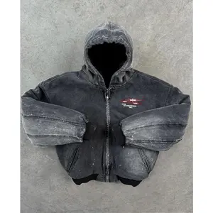 Vintage Washed Jacket Y2K Zipper Hoodie Men's Rock Hip Hop Retro Embroidered Hoodie Sportswear Zipper Jacket Coat