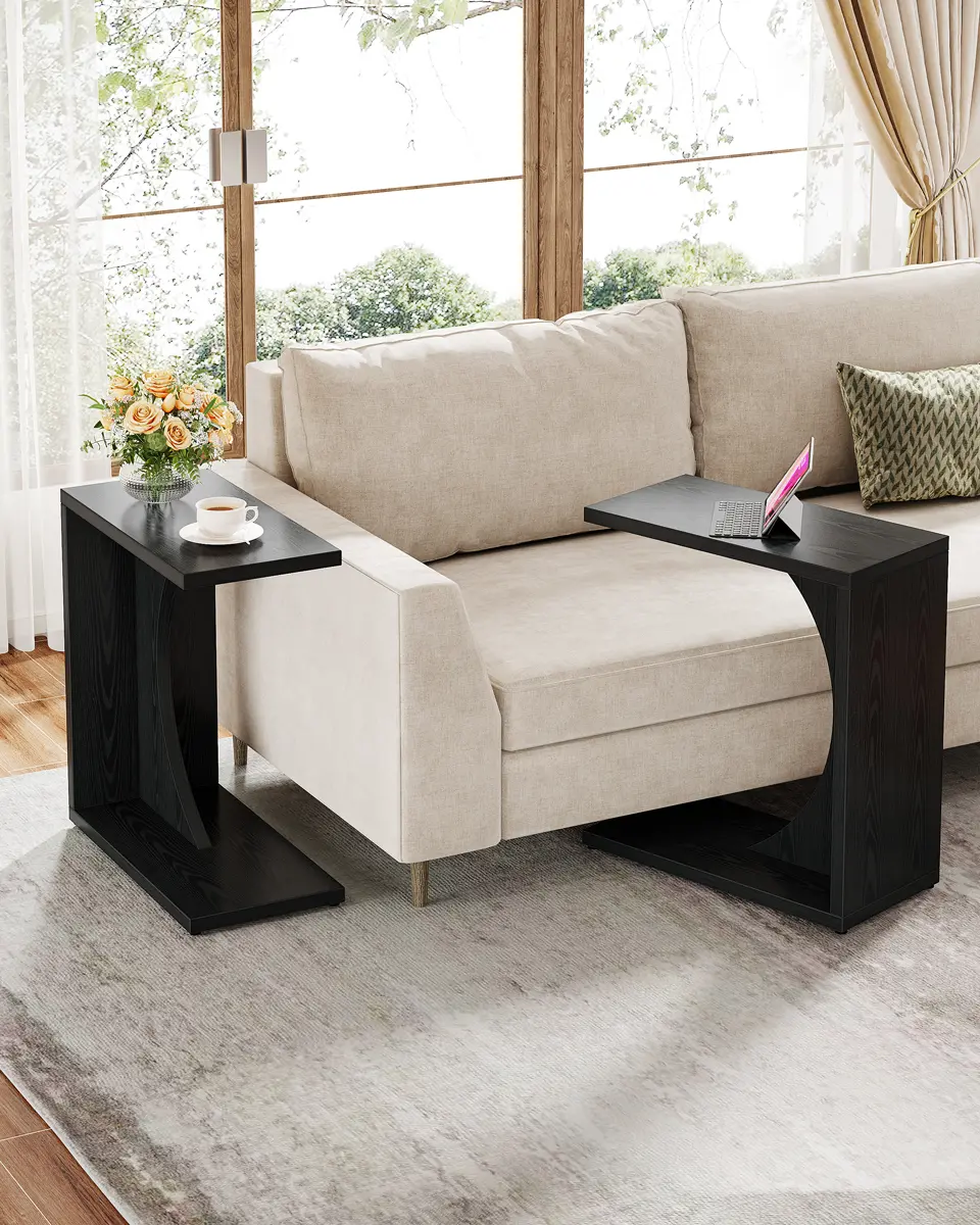 Tribesigns C-Shaped End Table for Couch, Side Table for Small Space, Sofa C Table for Living Room, Bedroom (1, Black) Furniture Lounge