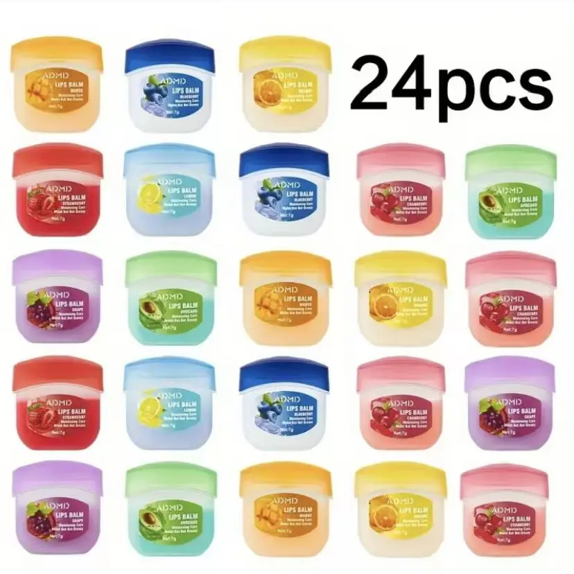 24-piece set of fruit-flavored lipstick, multi-color lip gloss, natural effect, cream texture, suitable for all skin types, party gift, keeps lips moisturized, lip care, peach rose fragrance, various flavors, colored lipstick, moisturizing lipstick