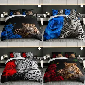 3pc Rose Leopard, including 1 duvet cover and 2 pillowcases, suitable for single beds, double beds, multiple sizes to choose from, suitable for bedrooms, dormitories, guest rooms, and hotel apartments, Modern Bedding Set