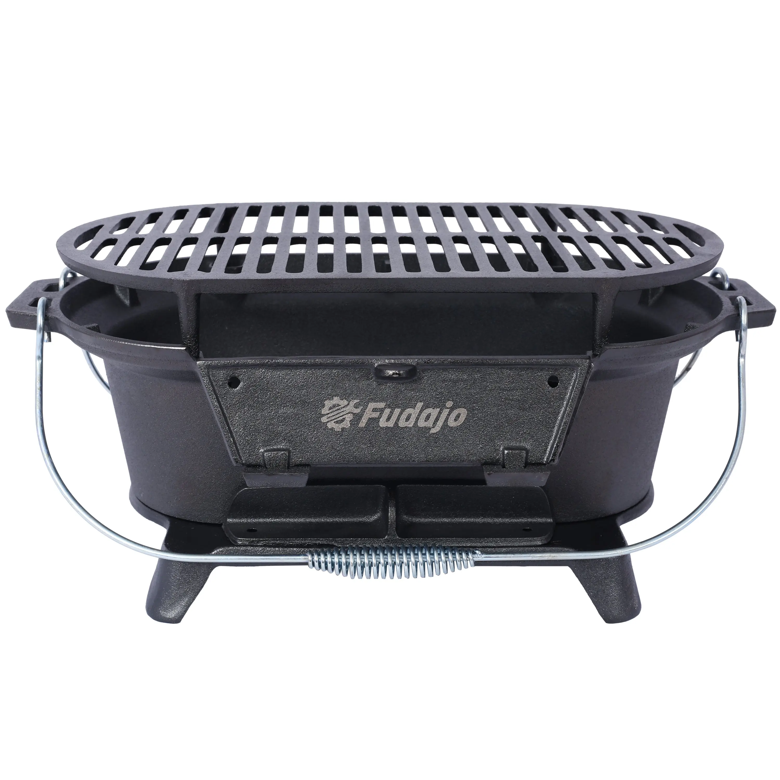 NEWZOME Oval Cast Iron Grill Outdoor Portable Charcoal Grill for Patio BBQ Picnic Camping Tabletop Cooking Small Hibachi Style Stove Durable Enameled Cast Iron Skillet Grill for Balcony Garden Deck Travel Backyard Grilling