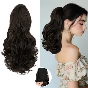 Cephemer 15 inch Drawstring Ponytail Extension for Women Curly Wavy Pony Tails Hair Extensions Synthetic Hairpieces Ponytail for Daily Party Black Friday & Christmas