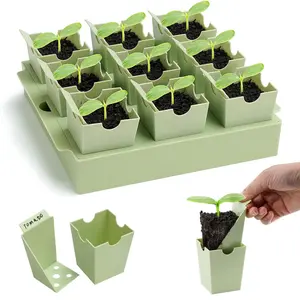 9-Cell Seed Starter Tray with Dual-Purpose Transplanting & Labeling Handles, 2.3" Deep Cells, Extra-Thick Reusable Germination Kit, Indoor Outdoor Greenhouse Use for Vegetable, Flower, Herb & Deep-Rooted Seedlings(Green)