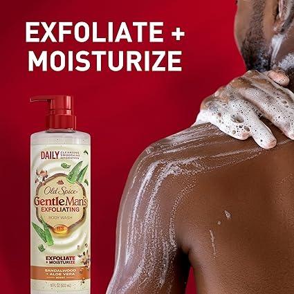 GentleMan’s Exfoliating Body Wash for Men, 24/7 Moisturizing with Daily Use, Renewing Vitamin B3 Blend, Sandalwood & Aloe Vera Scent, 18 fl oz
