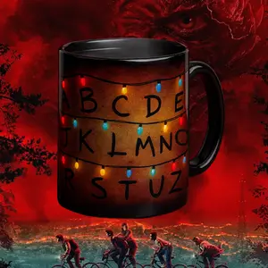 Stranger Things Wall Alphabet Coffee Mug, Stranger Things Upside Down Mug, Funny Gifts for Fan, Fun Gift for Friend, Colleague, Family, Hawkins Scene Inspired Mug