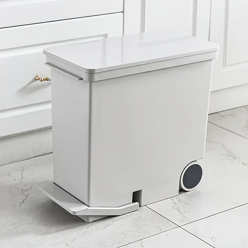1 Pack 6.8 Gallon Step Trash Can with Wheels Rectangular Plastic Durable Easy Clean Modern Design Kitchen Office
