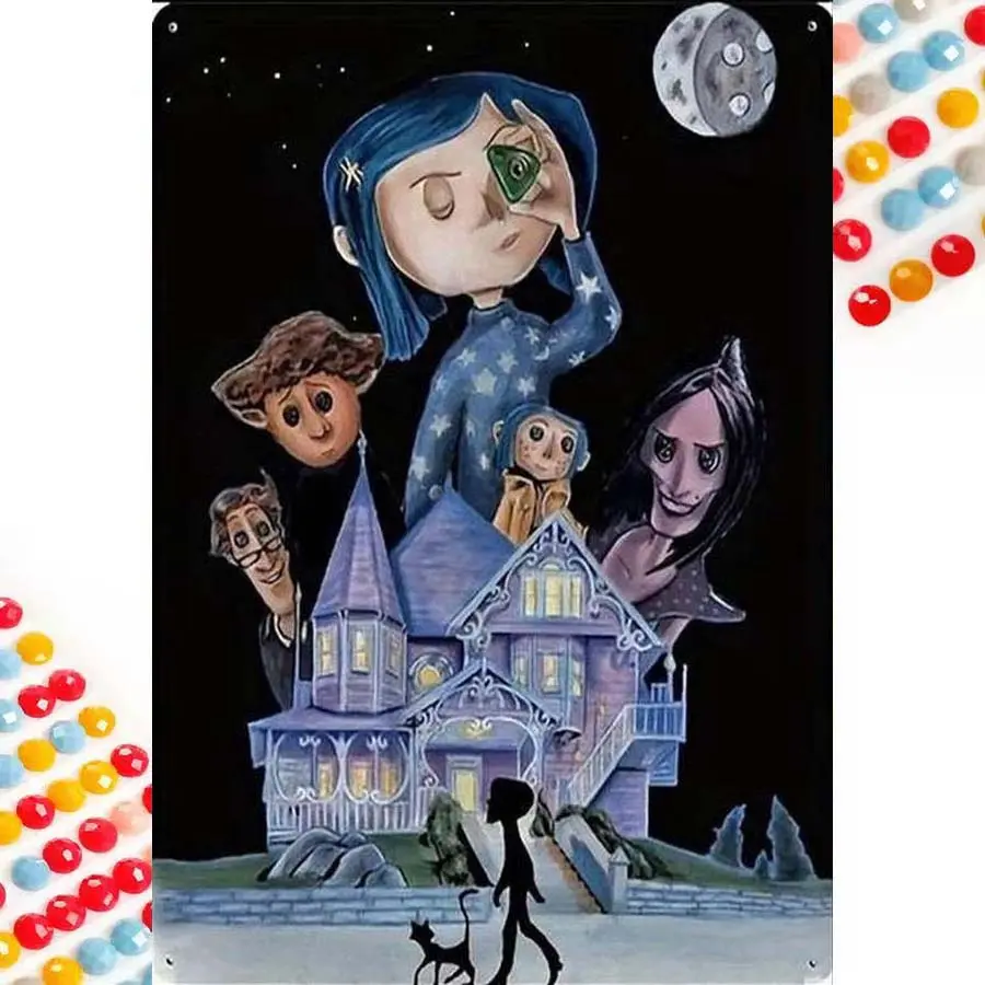 5D DIY Full Drill Round Diamond Painting Kit Craft - Moon, House, Shadow. Mosaic, Canvas - DIY Decoration, Home Wall Decor, Wall Art Painting, Suitable for Halloween and Christmas, Birthday and Anniversary Gifts, Diy Kits