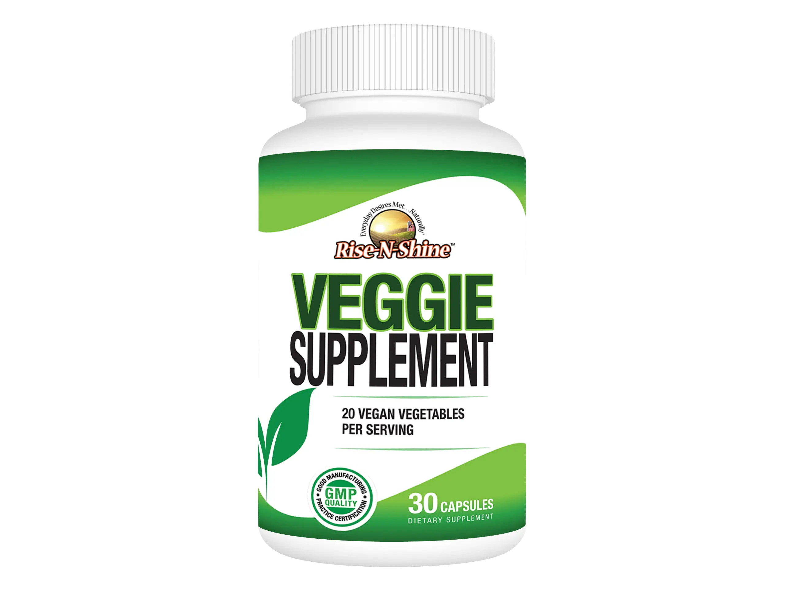 Rise-N-Shine Veggie Supplement – 20 Vegan Vegetables per Capsule | Plant-Based Daily Greens for Energy & Wellness Support | 30 Capsules