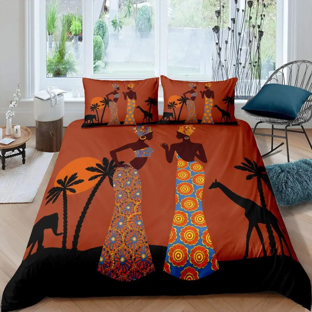 Feelyou African-Themed Breathable Duvet Cover - Super Soft Flat Weave Bedding with Brown Ethnic Afro Giraffe, Black Palm Tree, Animal Prints, Zipper, Multi-Size Modern Bedroom Decor (No Comforter, Machine Wash, Tumble Dry Low) | duvetcovers,animals, Dries