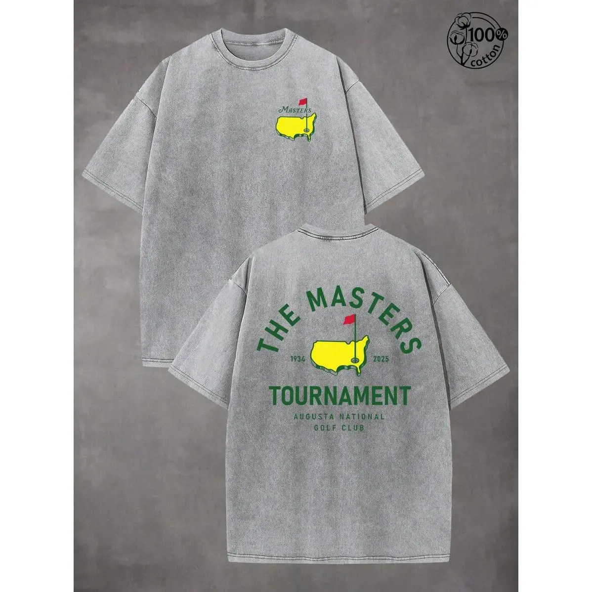 "THE MASTERS" Golf Pattern Washed T-Shirts for Men And Women, Wash  High-Quality  Printed T-Shirts, Men's Summer Clothing, Comfortable T-Shirt, Suitable For Street Retro And Outdoor Sports And Leisure, Y2K Style Outfit, Ball Sports T-Shirts