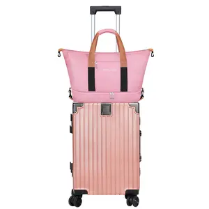 Pink 2-Piece Luggage Set: 20-in Aluminum Frame Carry On Suitcase, Travel Tote, 360° Spinner Wheels, TSA Lock for Travel