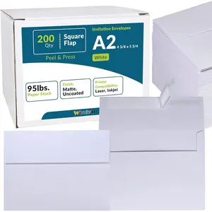 200 Pcs Bulk White A2 Invitation Envelopes Peel & Press Self Seal 4 3/8 x 5 3/4 Square Flap RSVP Return Envelopes 95lb for Announcement Mailing 4x5 Greeting Cards Photo 1/4 Fold Cards